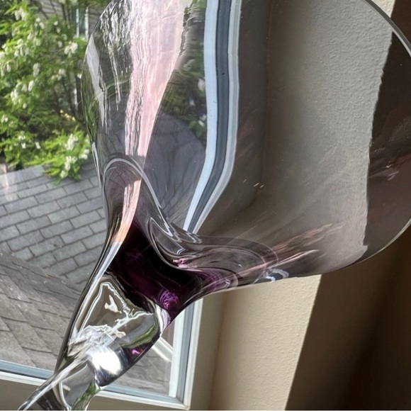 Pair/2 Romanian Blown Glass Amethyst Bowl Barley Twist Stem Tall Martini Glasses - Picture 11 of 12